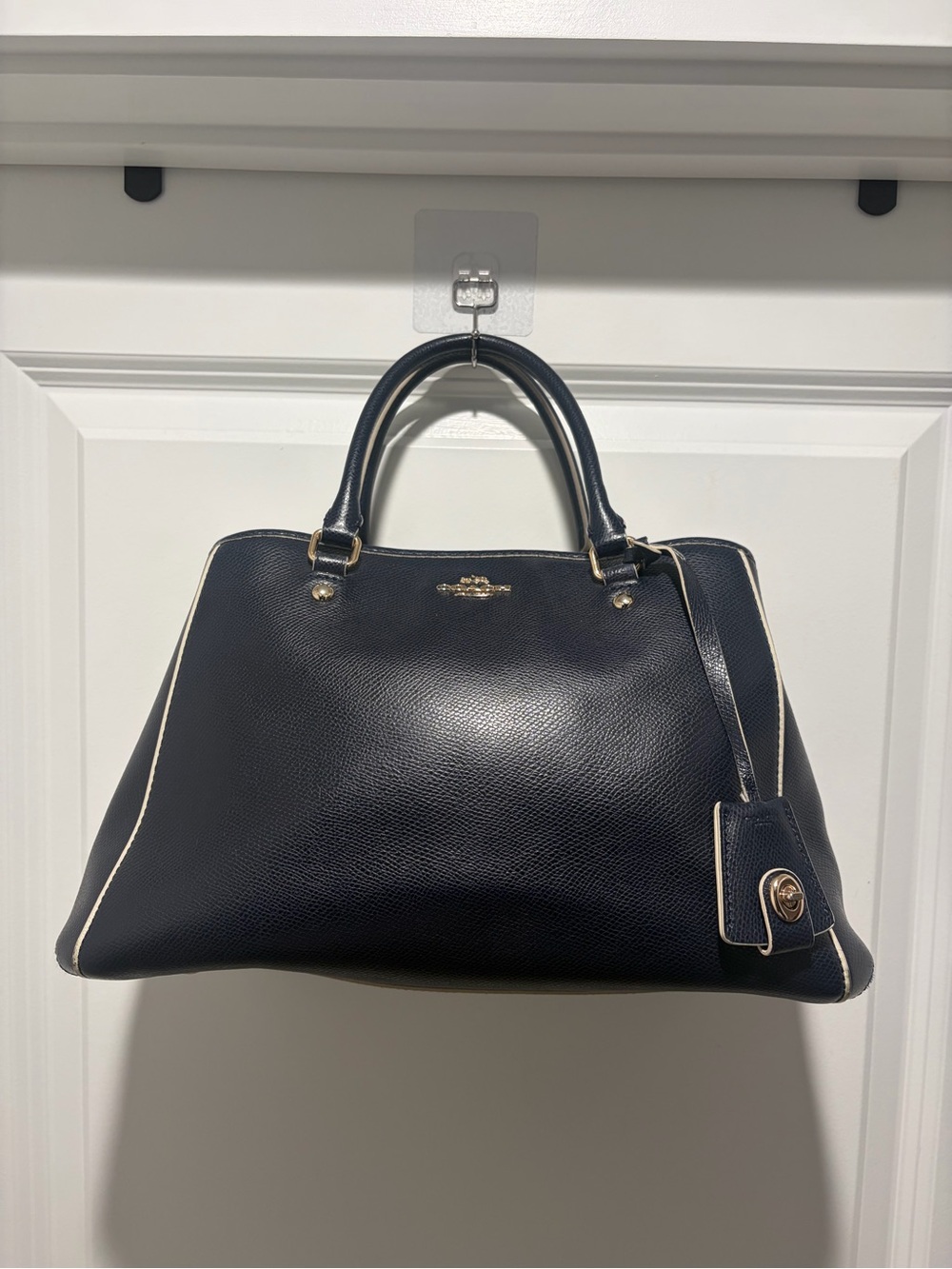 Coach NAVY & CHALK Leather Satchel with Contrast Edge